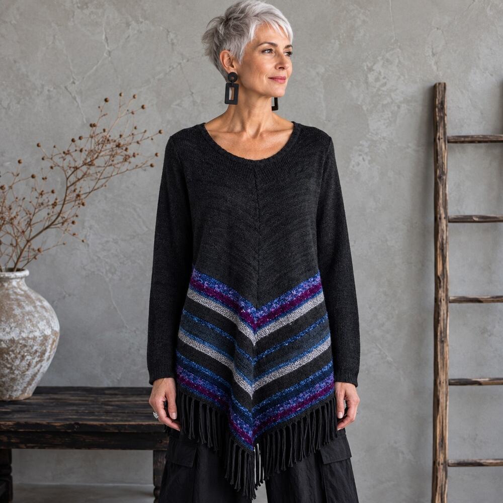 Soft Surroundings Gray  Foley Fringe  Sweater Medium